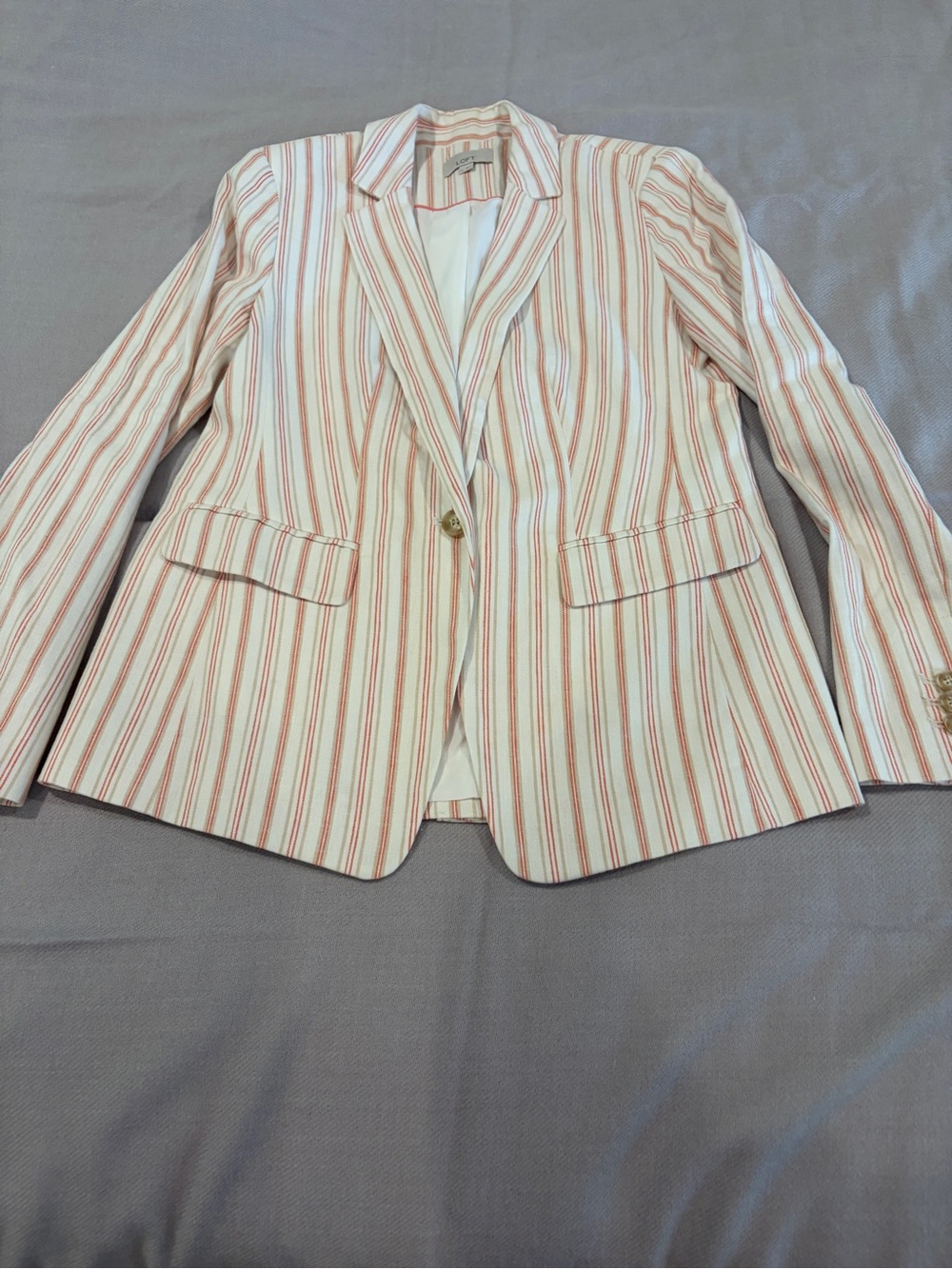 LOFT Cream Single Button Blazer Jacket with Coral Stripes, Like New